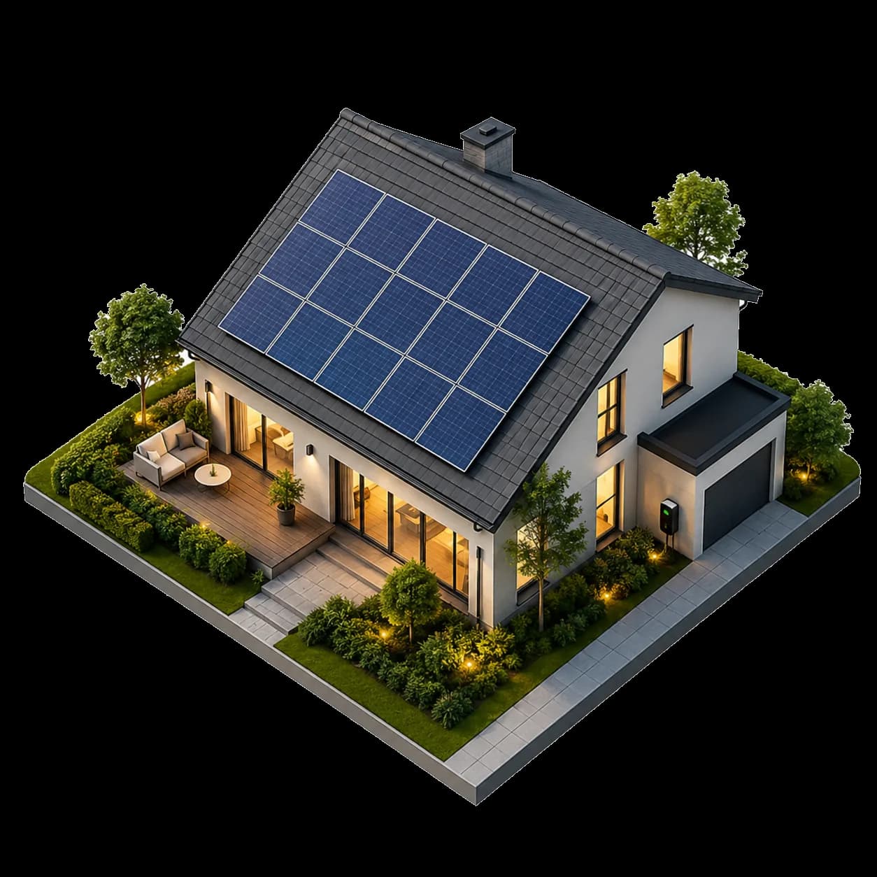 Isometric illustration of a home with rooftop solar
